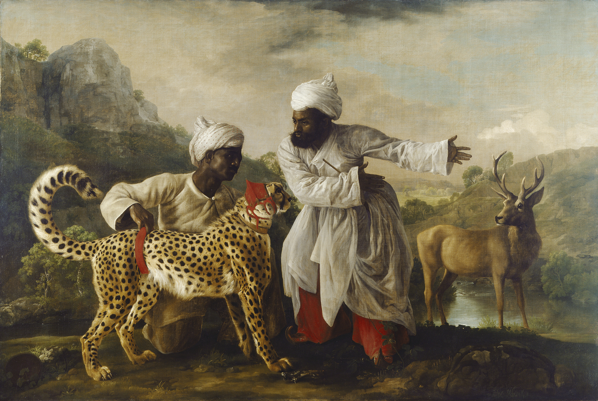 A Cheetah and a Stag with Two Indian Attendants