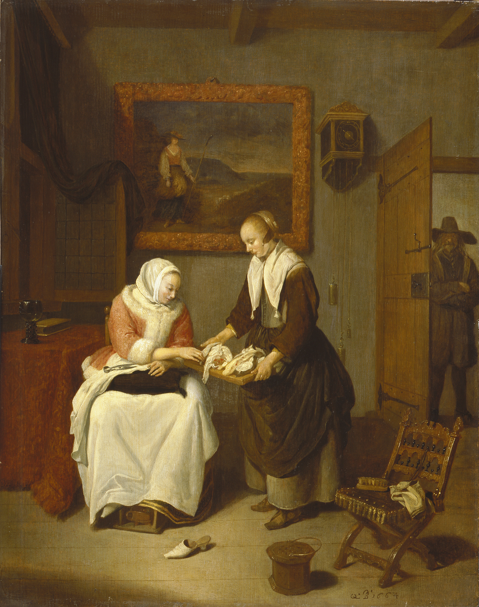Interior with a lady choosing fish (Alternative Title: A Lady Buying Fish)