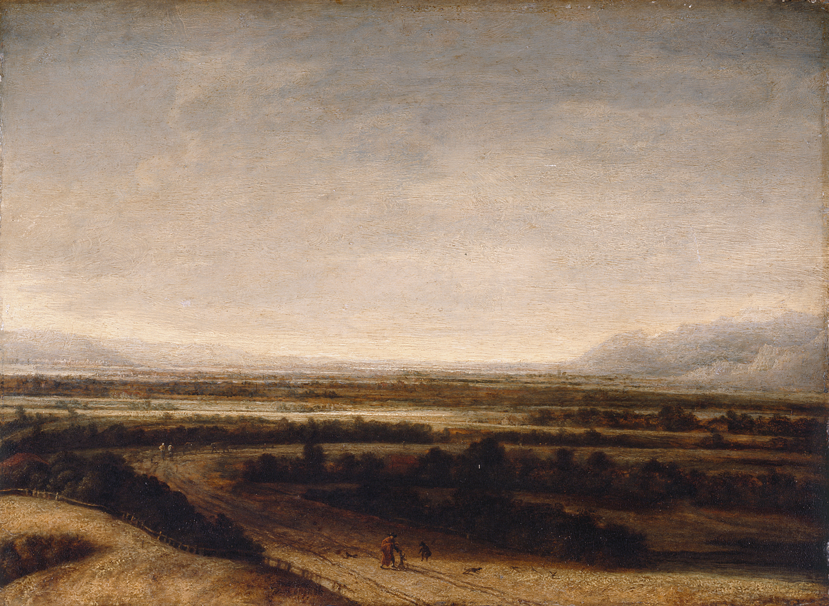 Flat landscape with a view to distant hills