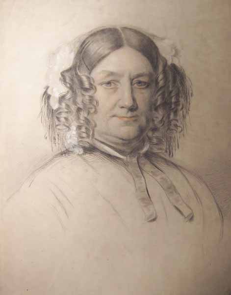 Head and Shoulders of a Middle-Aged Woman with Ringlets and a Decorated Headdress