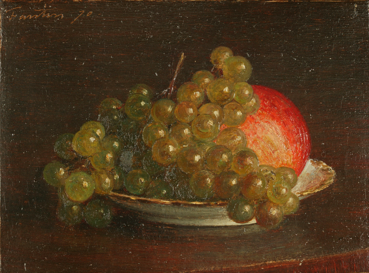 Grapes and an Apple (Alternative Title: Grapes and Apples (1870); Raisin Blanc et Pomme Dans une Soucoupe)