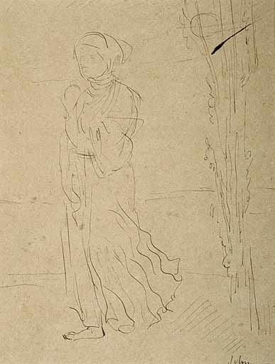 Sketch of a Hooded Figure in a Landscape