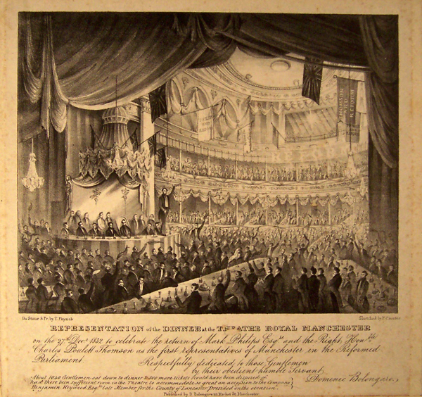 Representation of the dinner at the Theatre Royal Manchester 1832