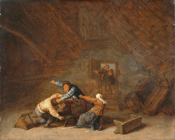 Interior of a Barn with Two Peasants Fighting