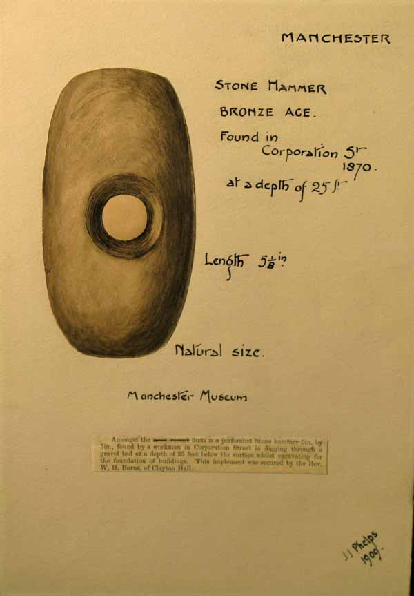 Stone Hammer, Bronze Age, found in Corporation Street, Manchester, 1870