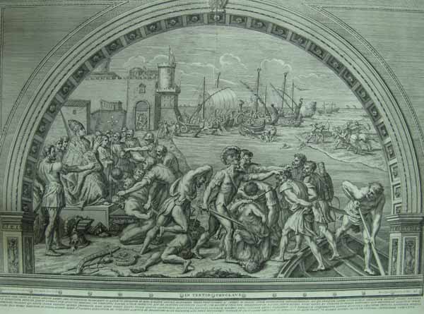 [Arched scene; Port and battle]