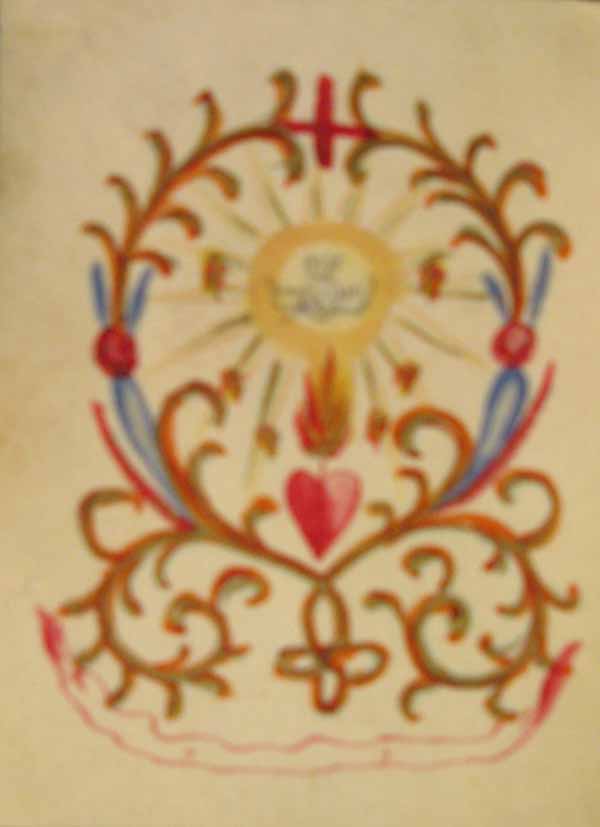 Sacred Heart and Dove Hand Painted Card