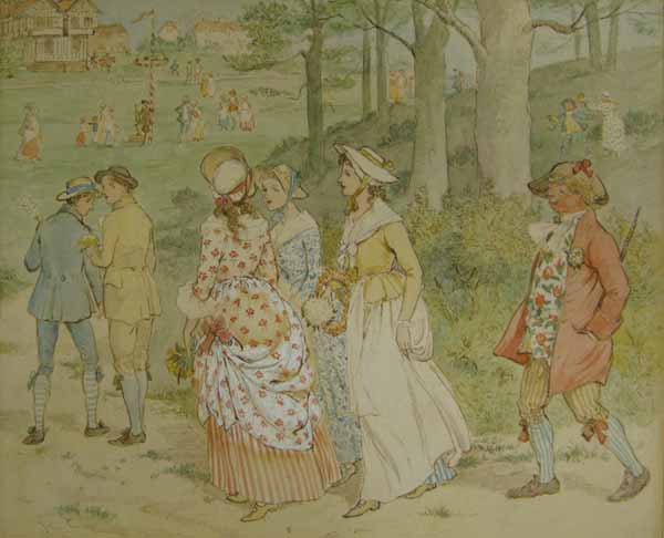 'And Away to the May-Pole Hey'  (Illustration for 'Come Lasses and Lads' Picture Book No. 13 publ.1884)