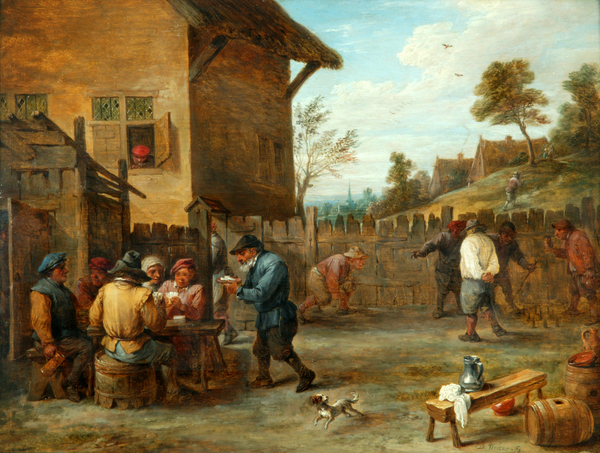 Peasants Playing Cards and Skittles in a Yard