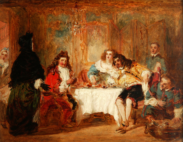 Mme Jourdain discovers her husband at the dinner  which he gave to the Belle Marquise and the Count Dorante