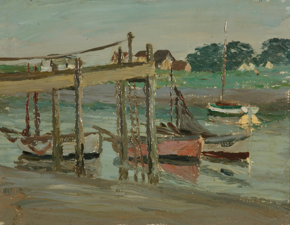 Walberswick, Boats on the Blythe at a Wooden Jetty