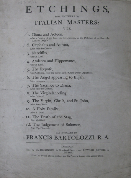 Title Page for 'Twelve Etchings from Pictures by Italian Masters'