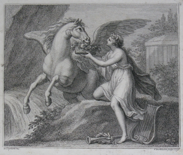 Pegasus eating flowers from a basket